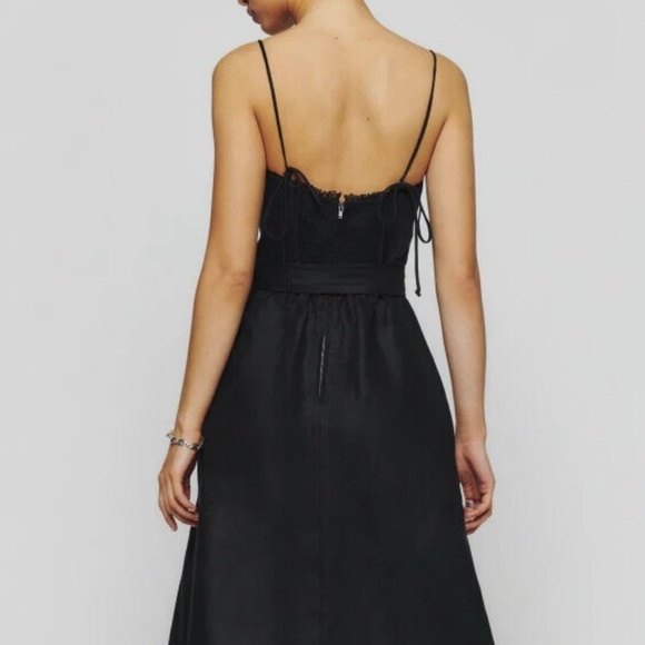 NEW Reformation Kieryn Linen Midi Dress - Black - Picture 5 of 10